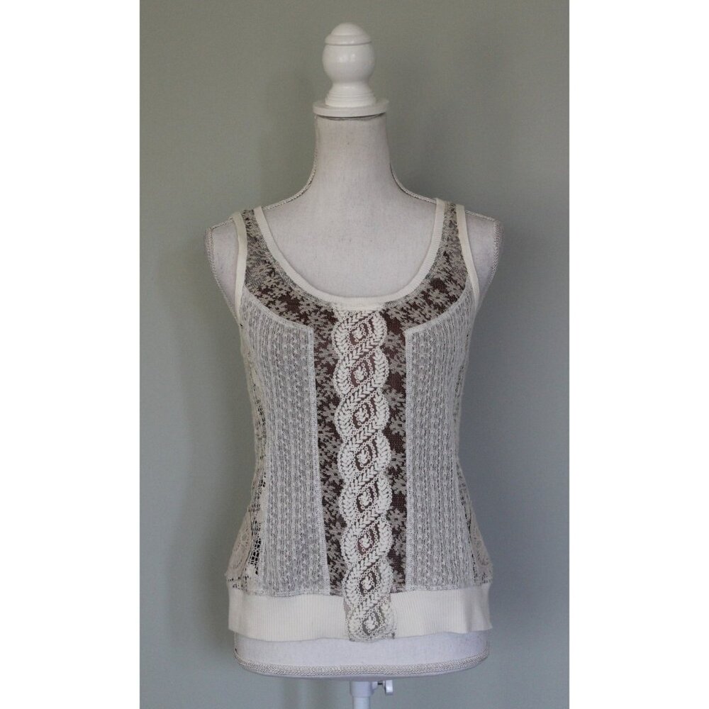 BYRON LARS Beauty Mark Mixed Lace Knit Tank Top, Size 4